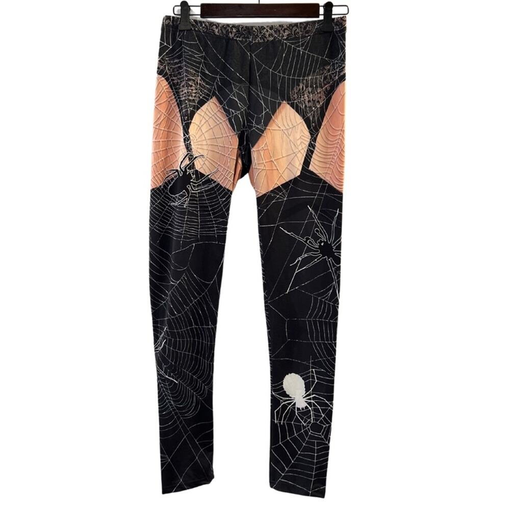 Women's Halloween Spider Webs and Garter Belt Leggings Size L